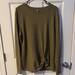 Amazon Olive Green Long Sleeve Waffle Knit Top size large